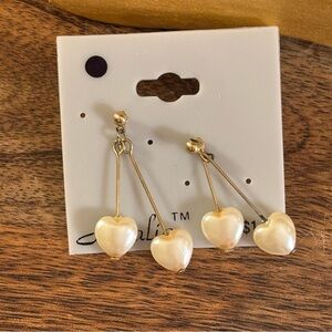 Double Heart Dangle Post Back Earrings